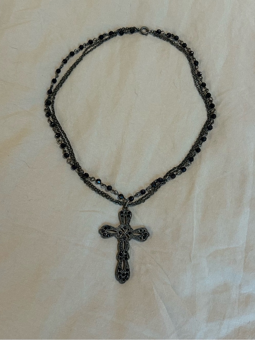 Black Beaded Cross Pendant Necklace - Women Jewelry